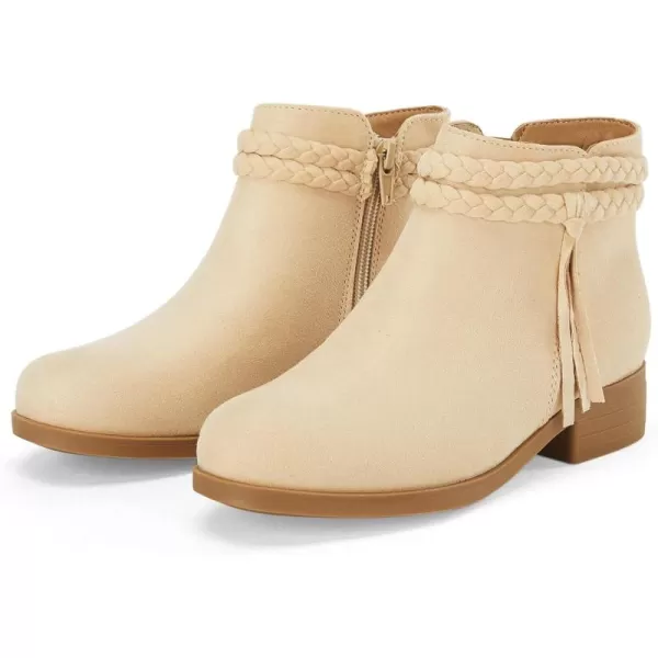 Coutgo Girls Ankle Boots Cowgirl Braided Fringe Strap Chunky Low Heel Suede Booties Western Walking Shoes Toddler Little Kid Big Kid
