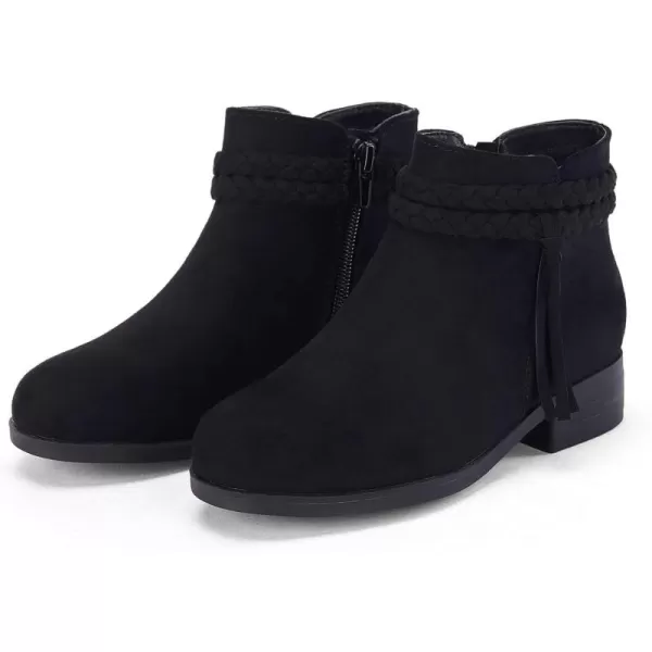 Coutgo Girls Ankle Boots Cowgirl Braided Fringe Strap Chunky Low Heel Suede Booties Western Walking Shoes Toddler Little Kid Big Kid