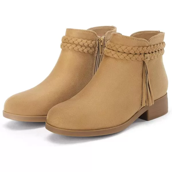 Coutgo Girls Ankle Boots Cowgirl Braided Fringe Strap Chunky Low Heel Suede Booties Western Walking Shoes Toddler Little Kid Big Kid