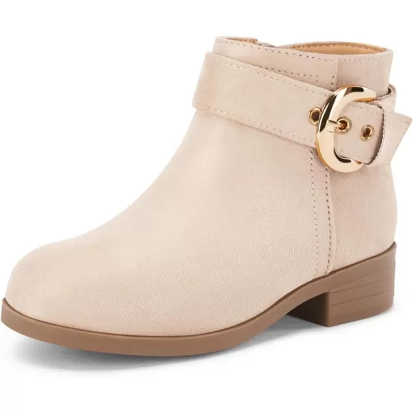 Coutgo Girls Boots Round Toe Low Heel Ankle Boot with Classic Side Zipper and Buckle Dress Booties for Little Kids/Big Kids