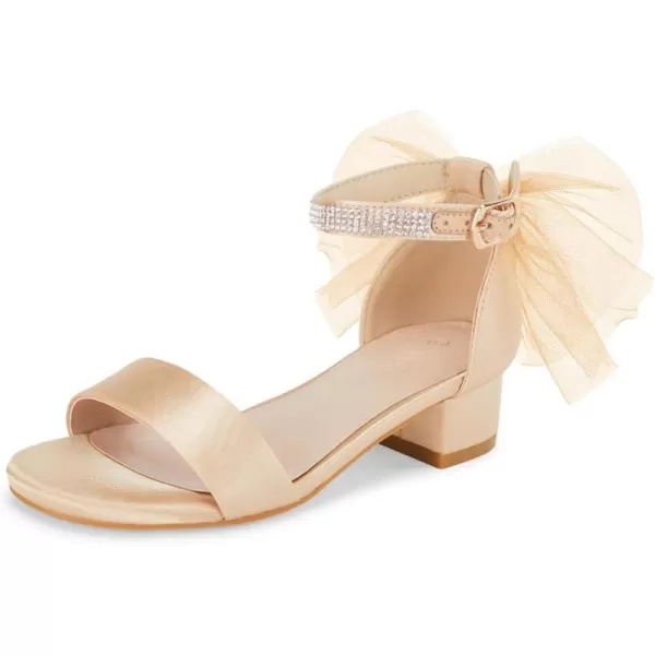 Coutgo Girl's Bow Knot Dress Sandals Low Heel Princess One Strap Flats Rhinestone Wedding Party Shoes for Kids