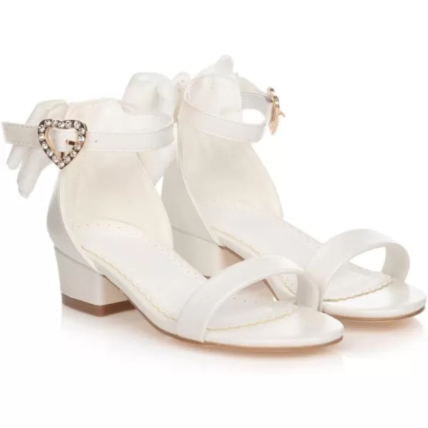 Coutgo Girl's Bow Tie Heeled Sandals Open Toe Chunky Low Heel Rhinestone Princess Dress Shoes