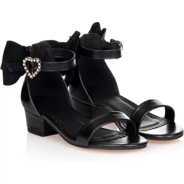 Coutgo Girl's Bow Tie Heeled Sandals Open Toe Chunky Low Heel Rhinestone Princess Dress Shoes