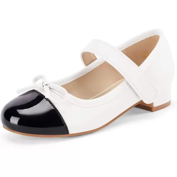Coutgo Girls Dress Shoes Mary Jane Low Heel Bow Two Toned Wedding Party Princess Shoes for Toddler Little Big Kids