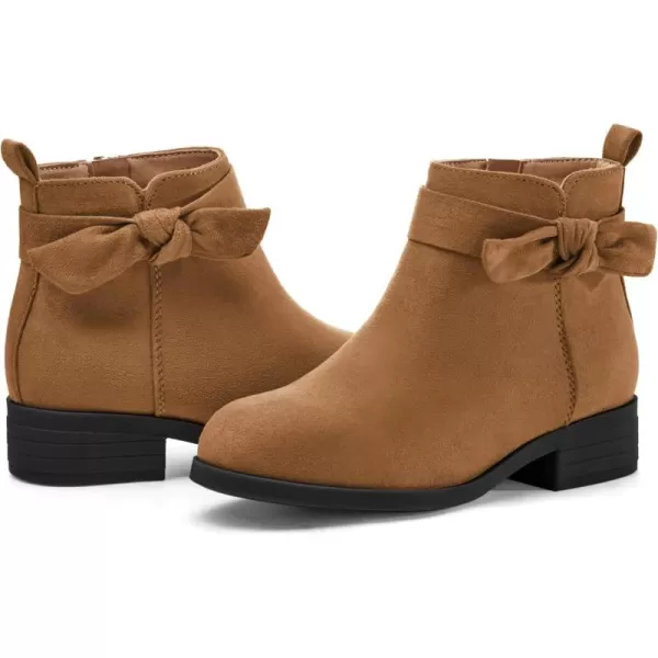 Coutgo Girls Toddler Bow knot Ankle Boots Low Chunky Heel Side Zipper Cute Dress Booties Little Big Kid
