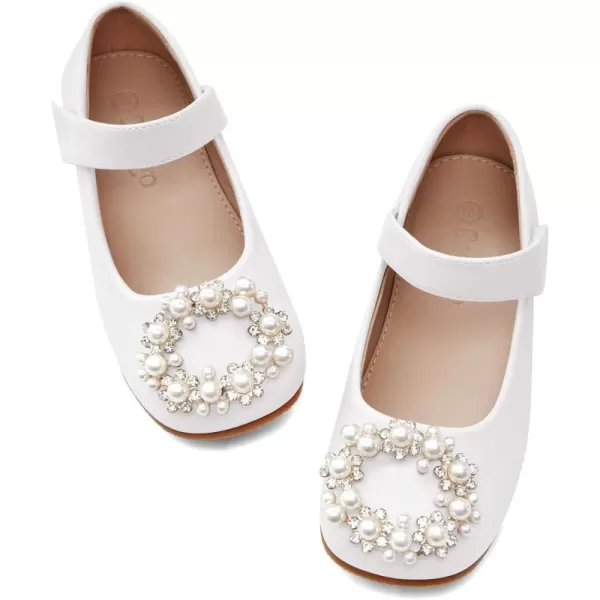 Coutgo Girls Toddler Mary Jane Flower Dress Shoes Pearl Princess Ballet Flats Little Big Kid