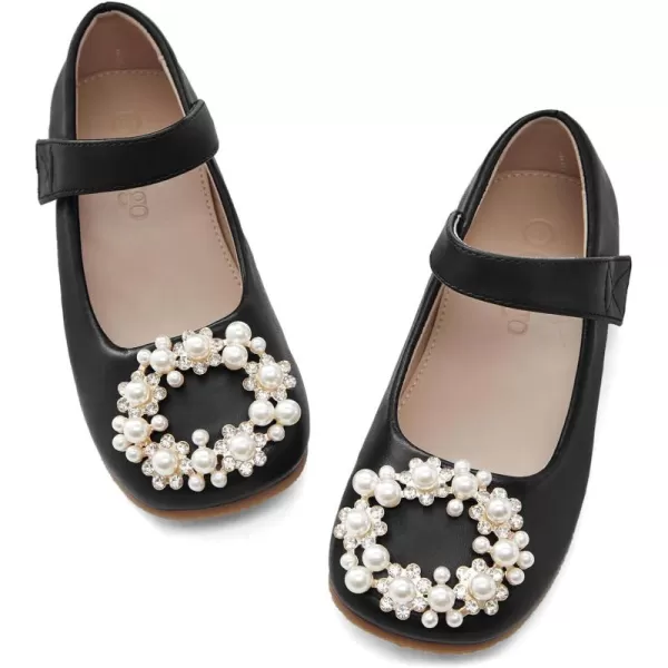 Coutgo Girls Toddler Mary Jane Flower Dress Shoes Pearl Princess Ballet Flats Little Big Kid
