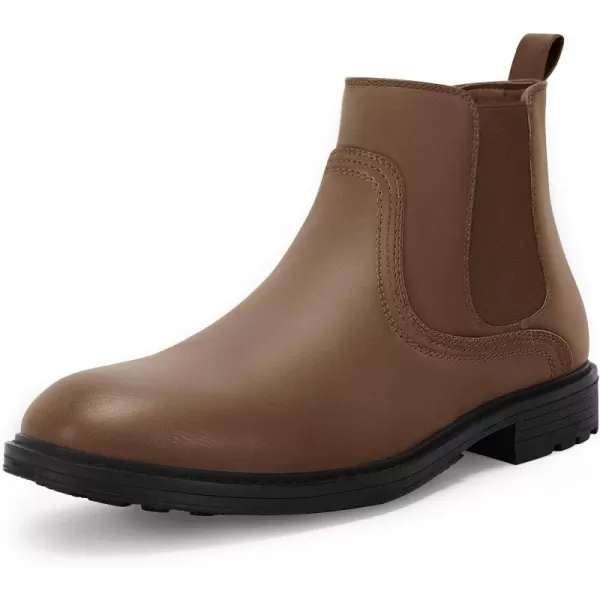 Coutgo Men's Ankle Boots Chelsea Booties Round Toe Slip on Waterproof Leather Dress Booties for Men