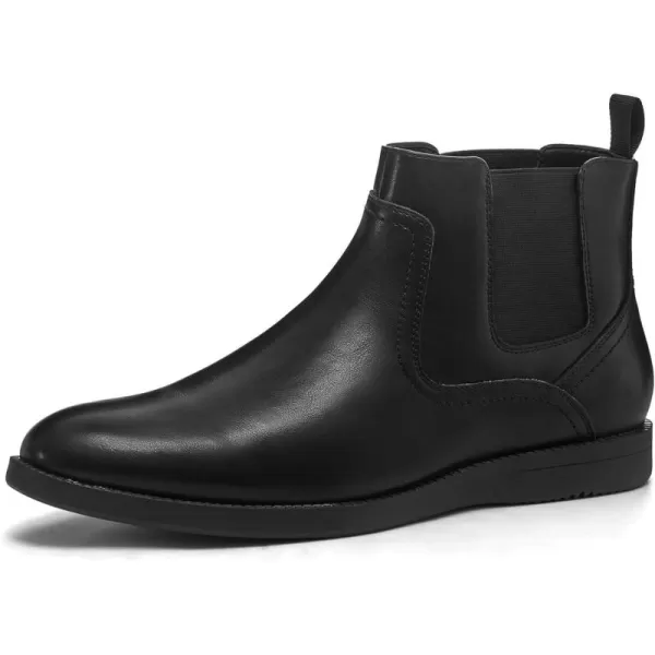 Coutgo Men's Casual Chelsea Boots Leather Steel Toe Low Heel Elastic Slip-on Dress Shoes