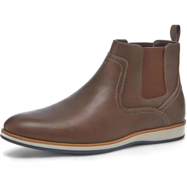 Coutgo Men's Casual Chelsea Boots Leather Steel Toe Low Heel Elastic Slip-on Dress Shoes
