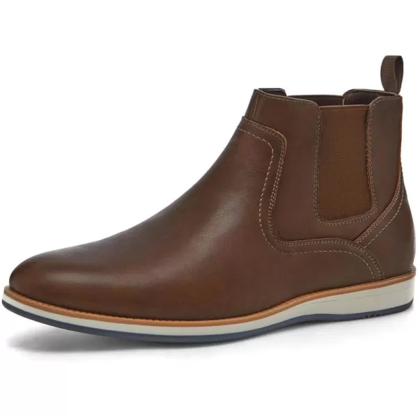 Coutgo Men's Casual Chelsea Boots Leather Steel Toe Low Heel Elastic Slip-on Dress Shoes
