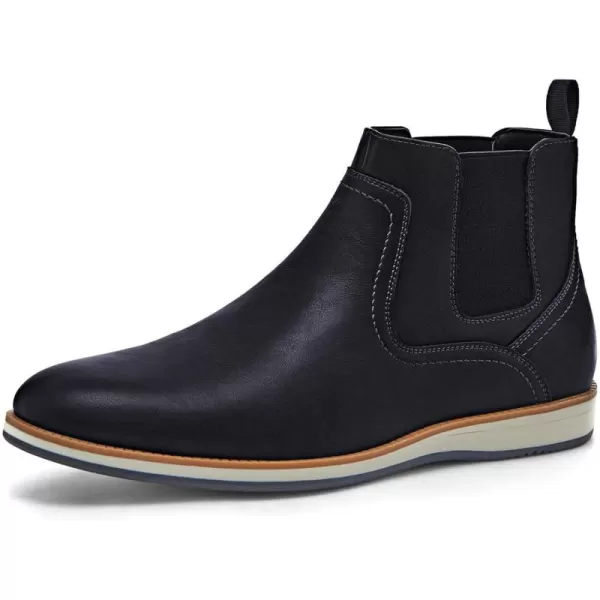 Coutgo Men's Casual Chelsea Boots Leather Steel Toe Low Heel Elastic Slip-on Dress Shoes