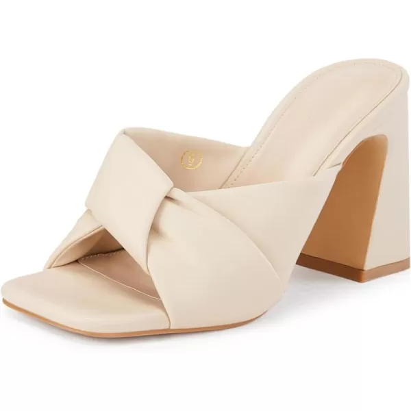 Coutgo Womens Chunky Heeled Mules Puffy Knot Square Open Toe Slip On Sandals Summer Evening Party Prom Shoes