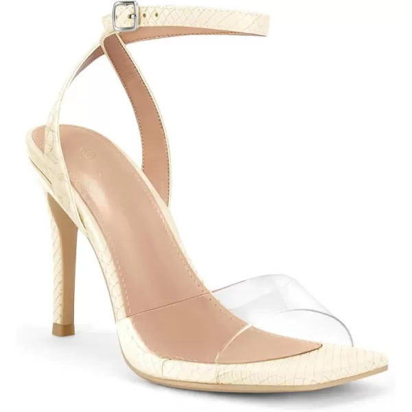 Coutgo Womens Clear Heels Sandals Square Toe Ankle Strap Sexy High Heeled Stiletto Dress Shoes