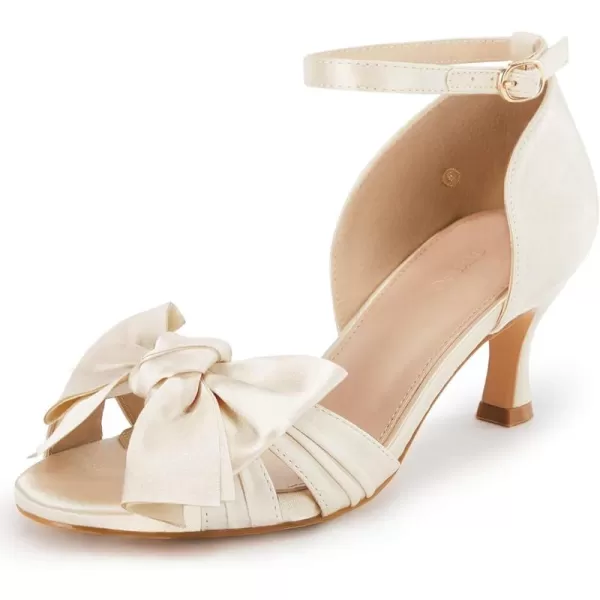 Coutgo Women's Kitten Heels Bow Low Heel Sandals Open Toe Ankle Strap Party Wedding Dress Shoes