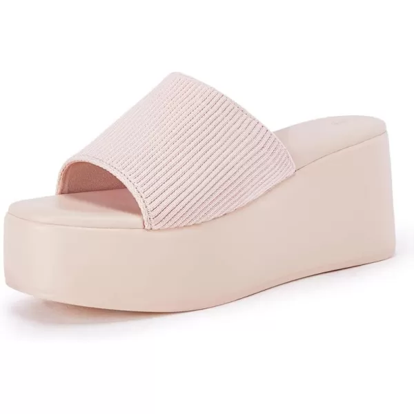 Coutgo Womens Platform Slides Sandals Square Open Toe Slip On Elastic Band Casual Lightweight Wedge Shoes