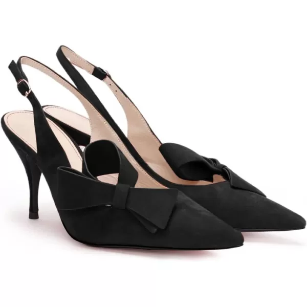 PiePieBuy Womens Pointed Toe Slingback Pumps Mid Heel Bow Stilettos Sandals Faux Suede Wedding Party Dress Shoes