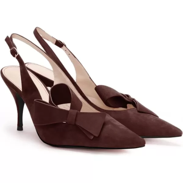 PiePieBuy Womens Pointed Toe Slingback Pumps Mid Heel Bow Stilettos Sandals Faux Suede Wedding Party Dress Shoes