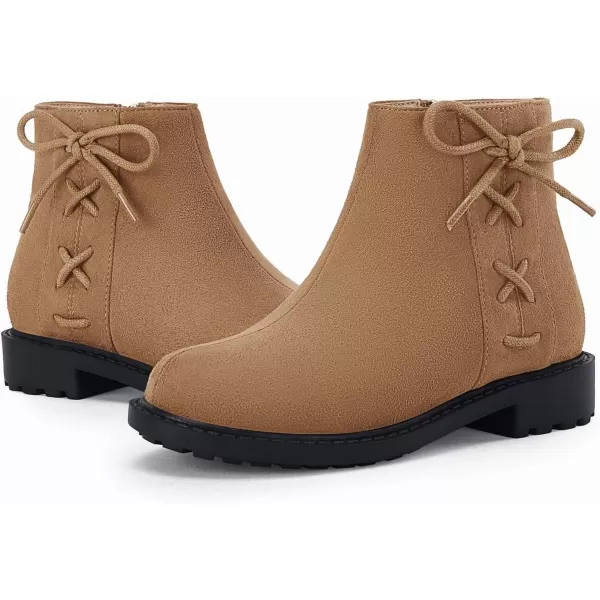 Coutgo Girls Tie Knot Ankle Boots Kids Side Zipper Chunky Low Heel Faux Leather Dress Booties