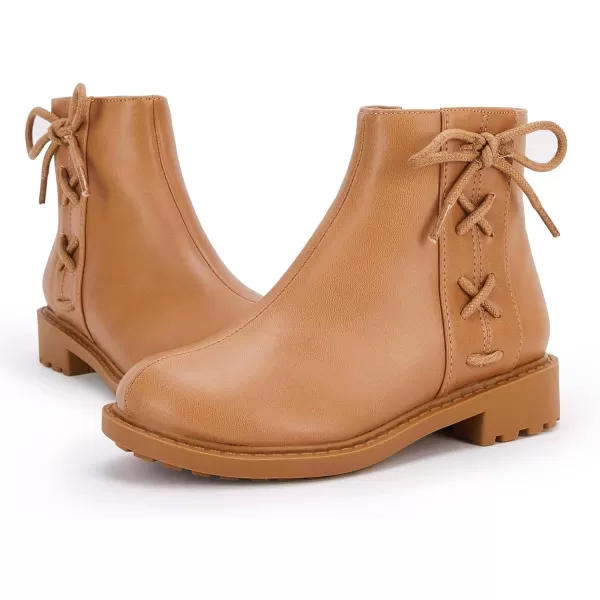 Coutgo Girls Tie Knot Ankle Boots Kids Side Zipper Chunky Low Heel Faux Leather Dress Booties