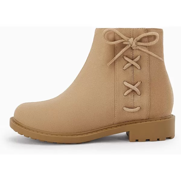 Coutgo Girls Tie Knot Ankle Boots Kids Side Zipper Chunky Low Heel Faux Leather Dress Booties