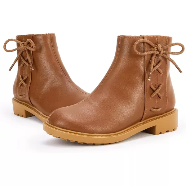 Coutgo Girls Tie Knot Ankle Boots Kids Side Zipper Chunky Low Heel Faux Leather Dress Booties