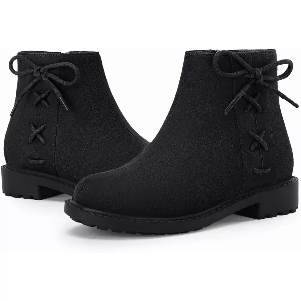 Coutgo Girls Tie Knot Ankle Boots Kids Side Zipper Chunky Low Heel Faux Leather Dress Booties