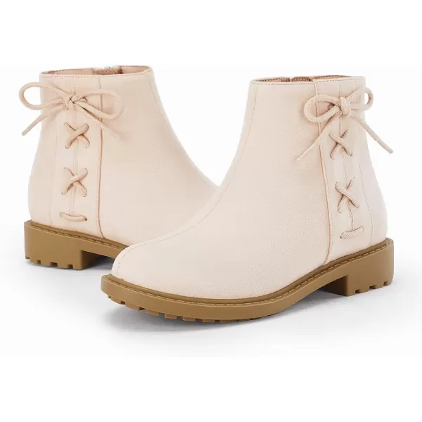 Coutgo Girls Tie Knot Ankle Boots Kids Side Zipper Chunky Low Heel Faux Leather Dress Booties