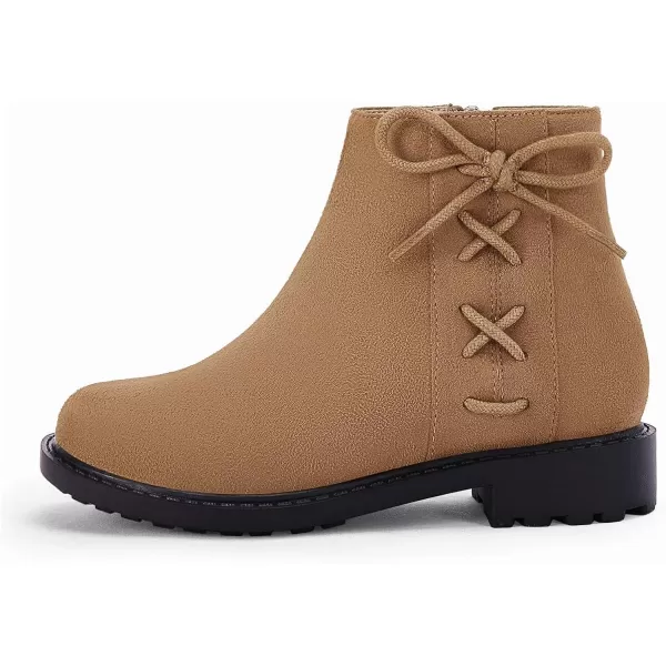 Coutgo Girls Tie Knot Ankle Boots Kids Side Zipper Chunky Low Heel Faux Leather Dress Booties