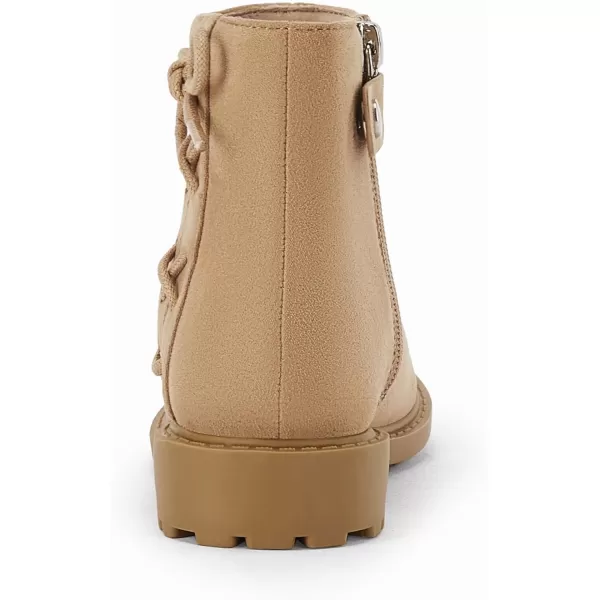 Coutgo Girls Tie Knot Ankle Boots Kids Side Zipper Chunky Low Heel Faux Leather Dress Booties