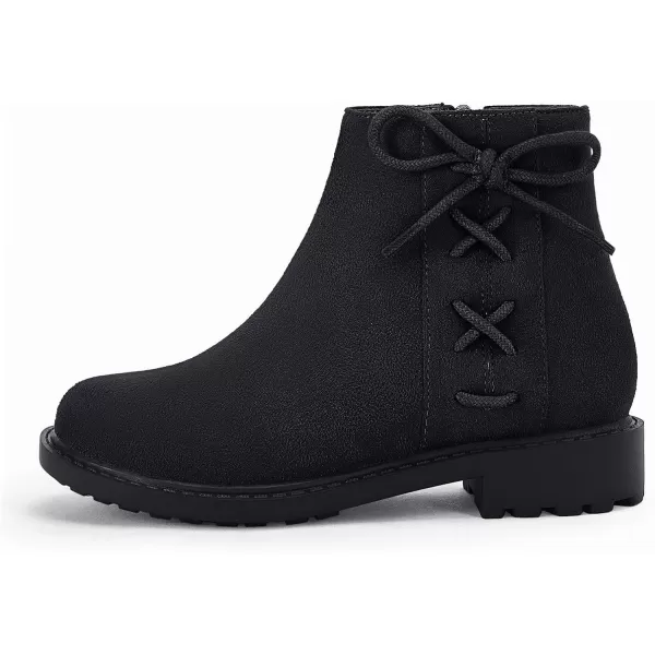 Coutgo Girls Tie Knot Ankle Boots Kids Side Zipper Chunky Low Heel Faux Leather Dress Booties