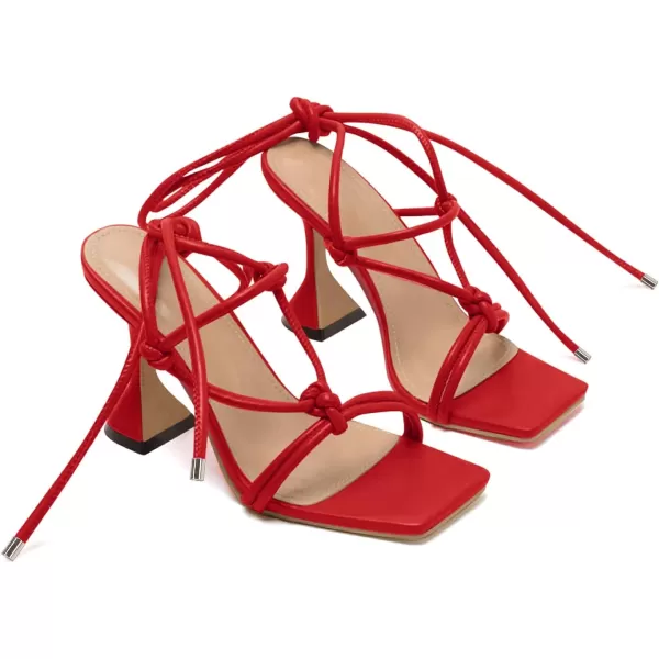 Coutgo Strappy Heels for Women, Lace Up Square Open Toe Dress Sandals, Stiletto Heeled for Summer Party