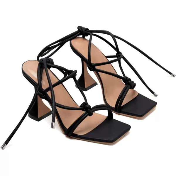 Coutgo Strappy Heels for Women, Lace Up Square Open Toe Dress Sandals, Stiletto Heeled for Summer Party