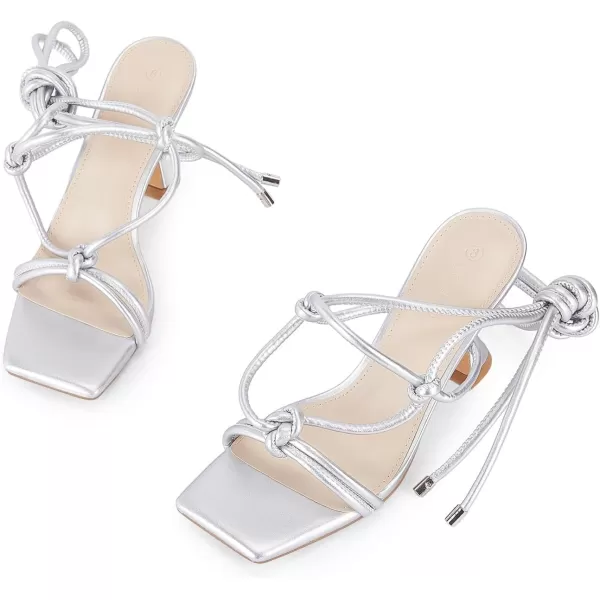 Coutgo Strappy Heels for Women, Lace Up Square Open Toe Dress Sandals, Stiletto Heeled for Summer Party