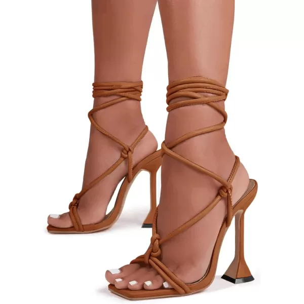 Coutgo Strappy Heels for Women, Lace Up Square Open Toe Dress Sandals, Stiletto Heeled for Summer Party