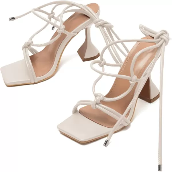 Coutgo Strappy Heels for Women, Lace Up Square Open Toe Dress Sandals, Stiletto Heeled for Summer Party