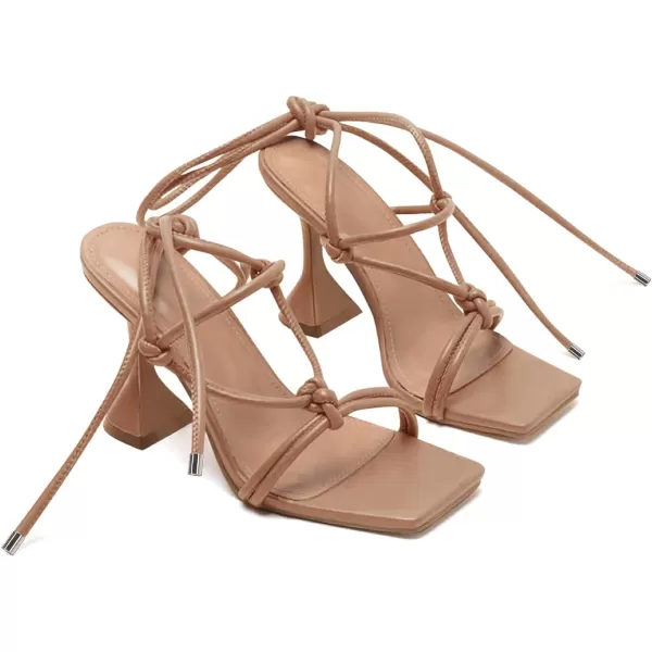Coutgo Strappy Heels for Women, Lace Up Square Open Toe Dress Sandals, Stiletto Heeled for Summer Party