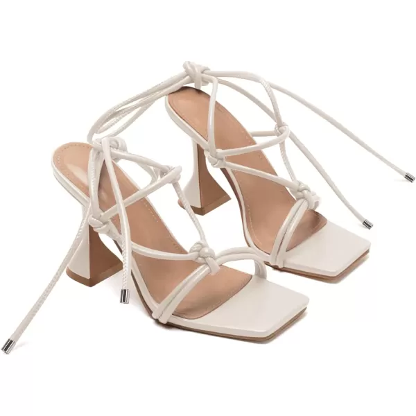 Coutgo Strappy Heels for Women, Lace Up Square Open Toe Dress Sandals, Stiletto Heeled for Summer Party