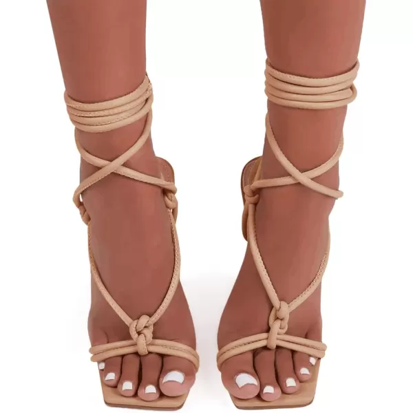 Coutgo Strappy Heels for Women, Lace Up Square Open Toe Dress Sandals, Stiletto Heeled for Summer Party
