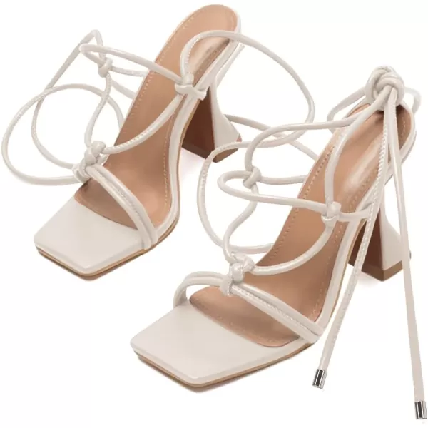 Coutgo Strappy Heels for Women, Lace Up Square Open Toe Dress Sandals, Stiletto Heeled for Summer Party