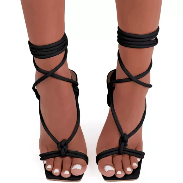 Coutgo Strappy Heels for Women, Lace Up Square Open Toe Dress Sandals, Stiletto Heeled for Summer Party