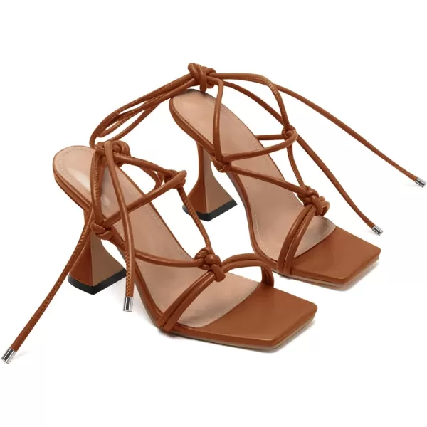 Coutgo Strappy Heels for Women, Lace Up Square Open Toe Dress Sandals, Stiletto Heeled for Summer Party