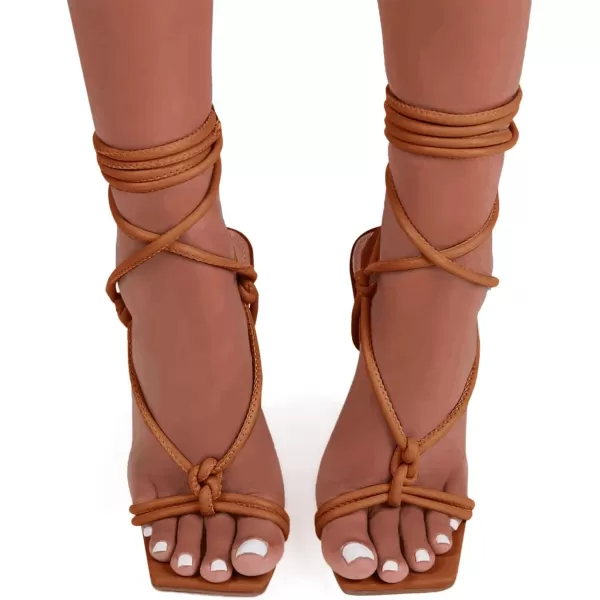 Coutgo Strappy Heels for Women, Lace Up Square Open Toe Dress Sandals, Stiletto Heeled for Summer Party