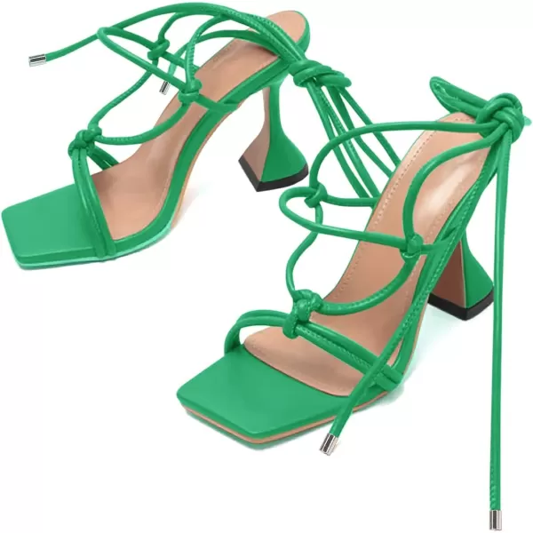 Coutgo Strappy Heels for Women, Lace Up Square Open Toe Dress Sandals, Stiletto Heeled for Summer Party