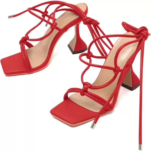 Coutgo Strappy Heels for Women, Lace Up Square Open Toe Dress Sandals, Stiletto Heeled for Summer Party