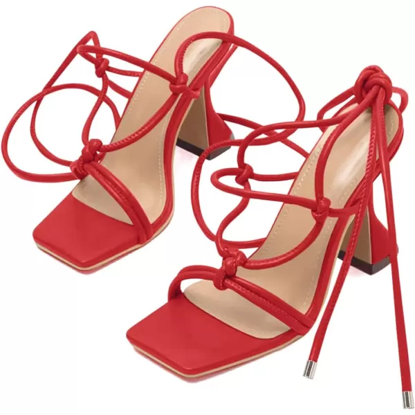 Coutgo Strappy Heels for Women, Lace Up Square Open Toe Dress Sandals, Stiletto Heeled for Summer Party