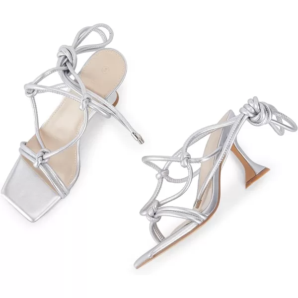 Coutgo Strappy Heels for Women, Lace Up Square Open Toe Dress Sandals, Stiletto Heeled for Summer Party