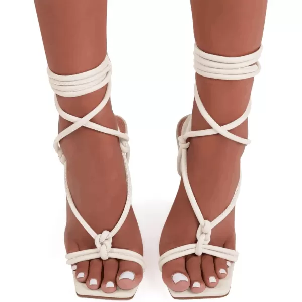 Coutgo Strappy Heels for Women, Lace Up Square Open Toe Dress Sandals, Stiletto Heeled for Summer Party