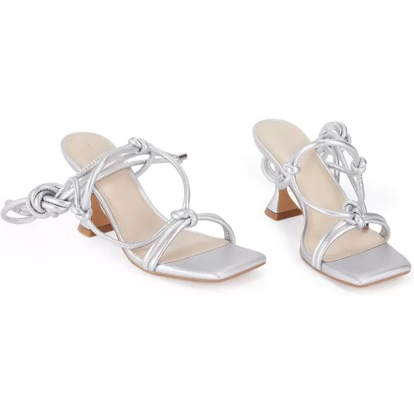 Coutgo Strappy Heels for Women, Lace Up Square Open Toe Dress Sandals, Stiletto Heeled for Summer Party