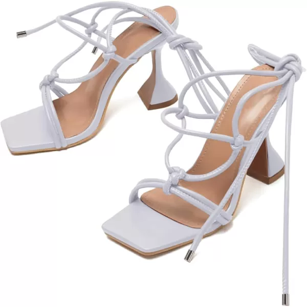 Coutgo Strappy Heels for Women, Lace Up Square Open Toe Dress Sandals, Stiletto Heeled for Summer Party